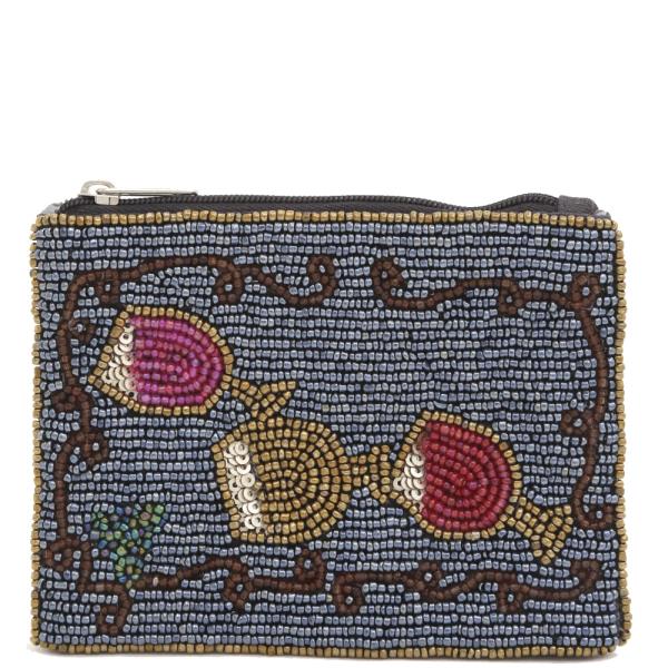 GLASS OF WINE THEME FULL SEED BEAD ZIPPER BAG