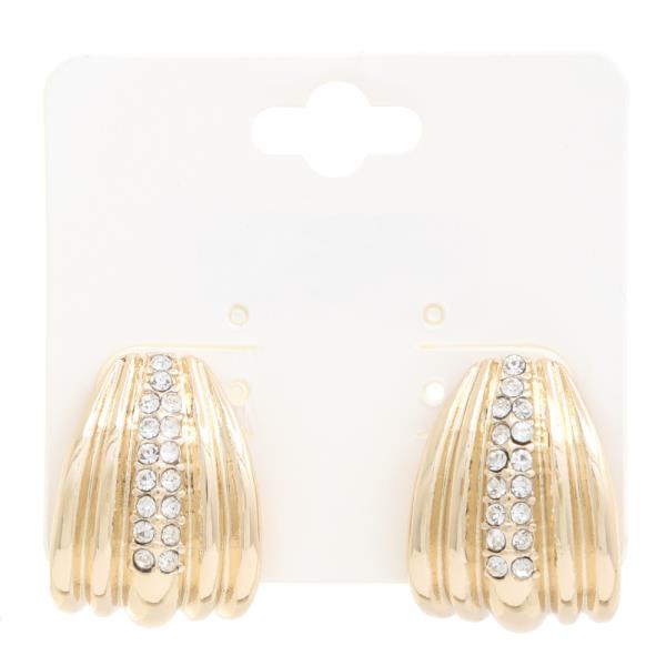 RHINESTONE CURVE METAL EARRING