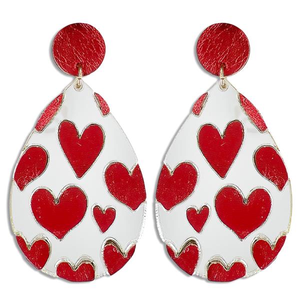 TEAR SHAPE HEARTS PATTERN TWO TONE POST EARRING