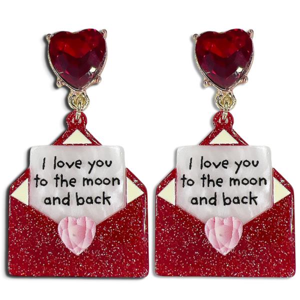 CRYSTAL HEART ENVELOPE MESSAGE POST EARRING