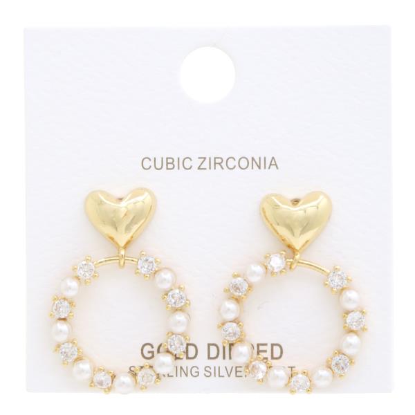 HEART PEAR BEAD CZ GOLD DIPPED EARRING