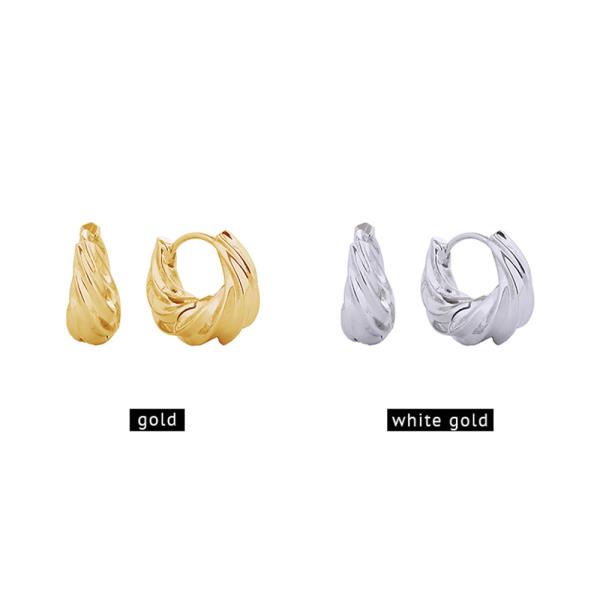 14K GOLD/WHITE GOLD DIPPED TWISTED WAVE HOOP EARRINGS