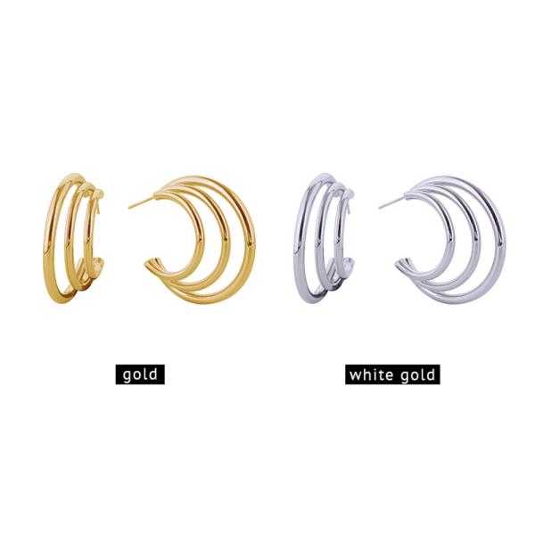 14K GOLD/WHITE GOLD DIPPED DISCO TRIPLE HOOP EARRINGS