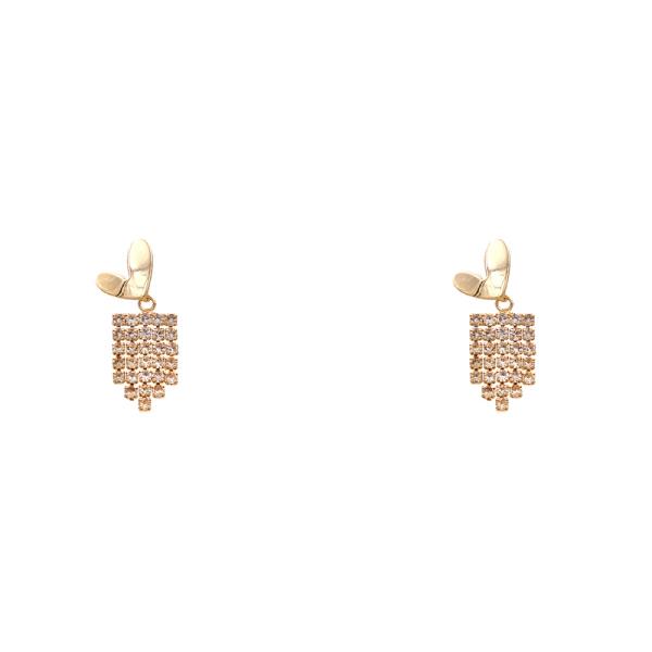 ABSTRACT HEART RHINESTONE CHAIN EARRING