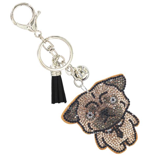 RHINESTONE BUSINESS PUG KEYCHAIN