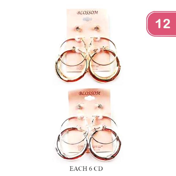FASHION 3 PAIR HOOP /STUD EARRING SET (12 UNITS)