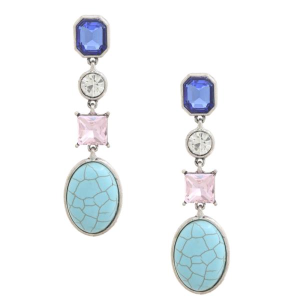 SQUARE OVAL METAL DANGLE EARRING