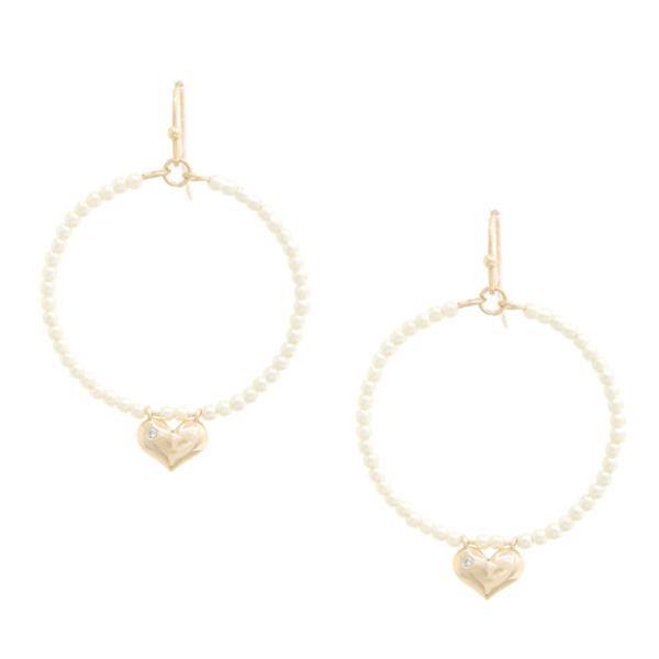 HEART CZ BEADED ROUND DANGLE EARRING