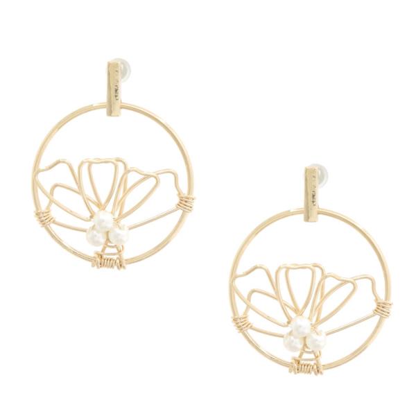 FLOWER PEARL BEAD DANGLE EARRING