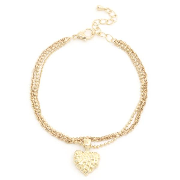 HEART CHARM BALL BEAD LAYERED BRACELET