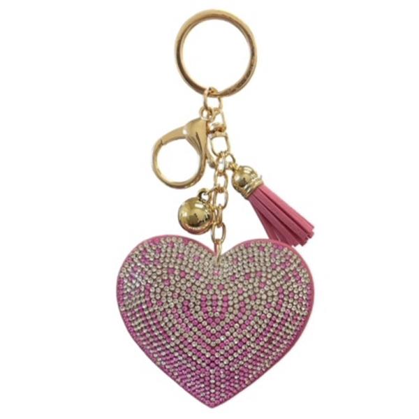 RHINESTONE HEART KEYCHAIN WITH TASSEL