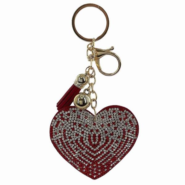 RHINESTONE HEART KEYCHAIN WITH TASSEL