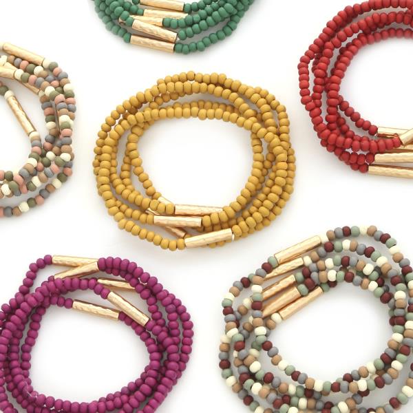 5 SET METAL BAR AC 4MM WOOD BEAD BRACELET