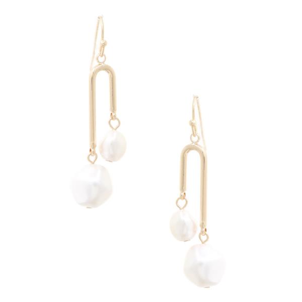 DOUBLE PEARL BEAD U SHAPE DANGLE EARRING