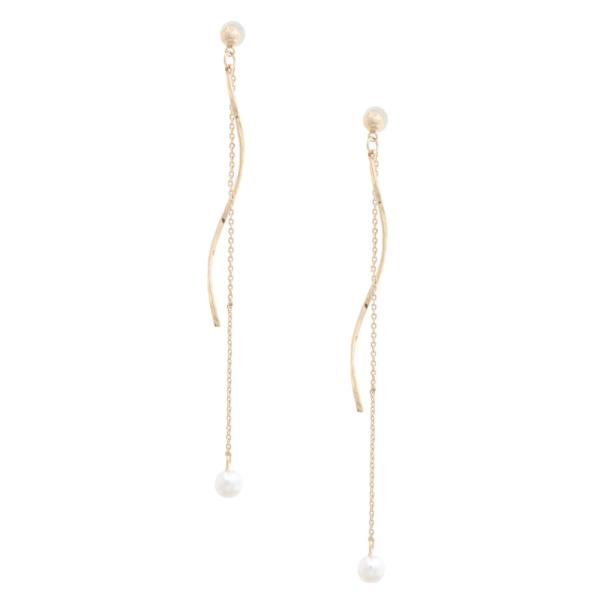 PEARL BEAD WAVY METAL DANGLE EARRING