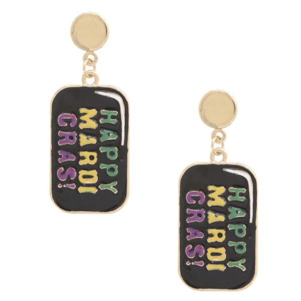 HAPPY MARDI GRAS DANGLE EARRING