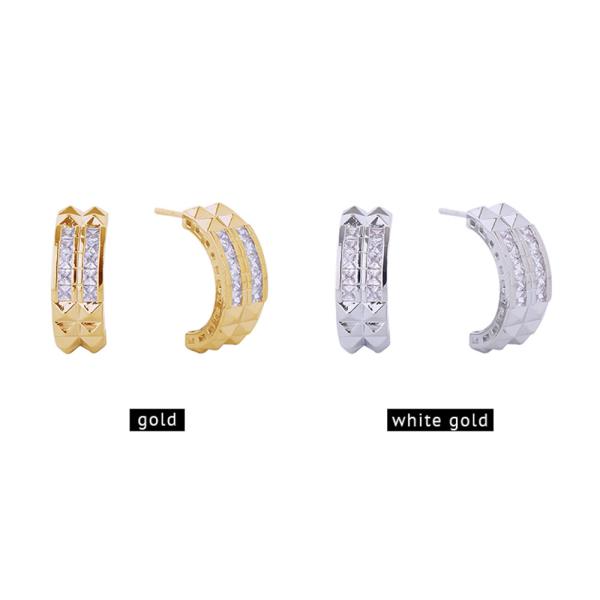 14K GOLD/WHITE GOLD DIPPED DOUBLE PYRAMID PAVE CZ EARRINGS