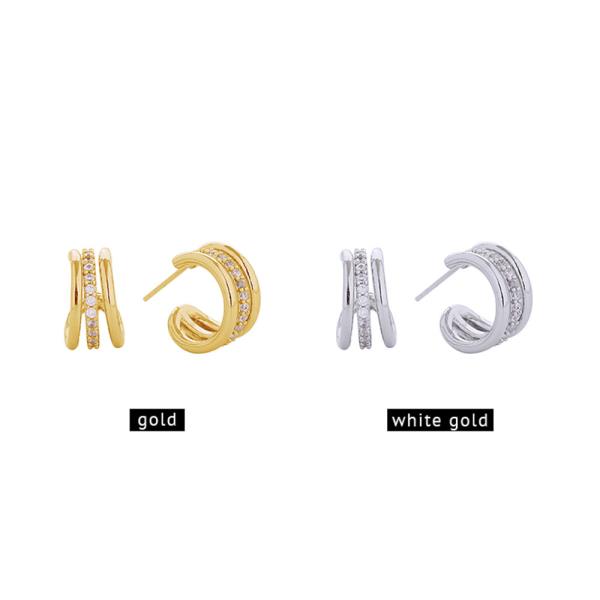 14K GOLD/WHITE GOLD DIPPED DAZZLE TRIO HO0P POST EARRINGS