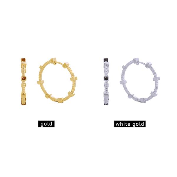 14K GOLD/WHITE GOLD DIPPED SPIN WHEEL HUGGIE EARRINGS