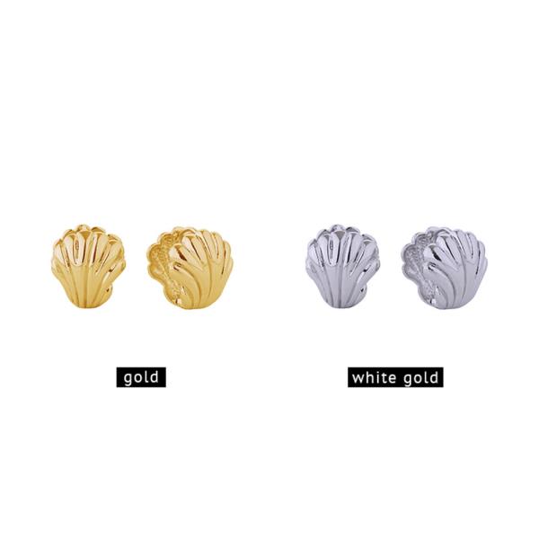 14K GOLD/WHITE GOLD DIPPED MINI SHELL HUGGIE EARRINGS