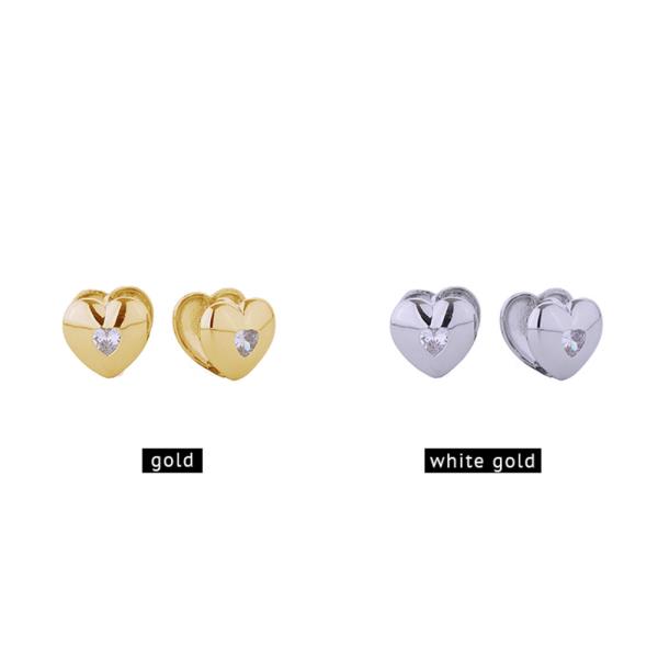 14K GOLD/WHITE GOLD DIPPED DOUBLE HEART HUGGIE EARRINGS