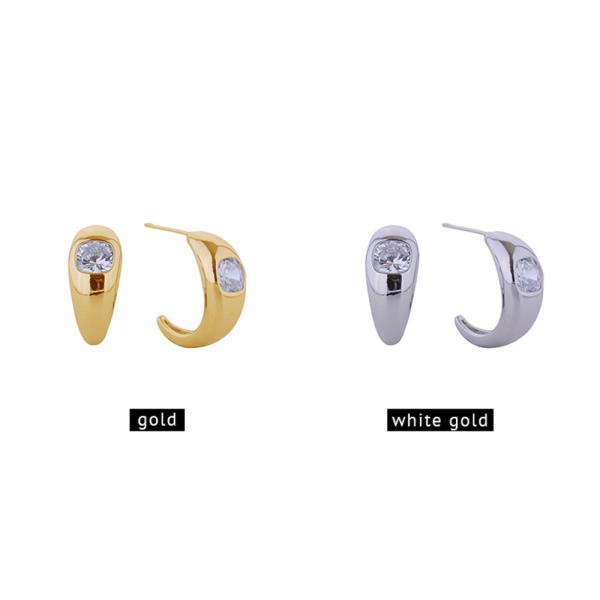 14K GOLD/WHITE GOLD DIPPED CHUNKY CZ INSET POST EARRINGS