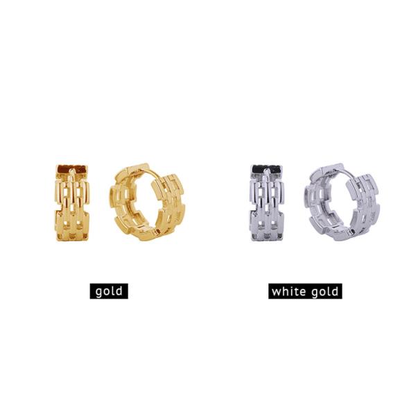 14K GOLD/WHITE GOLD DIPPED MAILLON HUGGIE HOOP EARRINGS