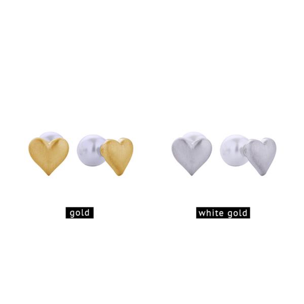 14K GOLD/WHITE GOLD DIPPED MATTE HEART TO PEARL POST EARRINGS