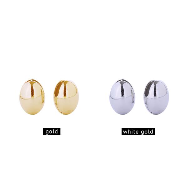 14K GOLD/WHITE GOLD DIPPED OVAL DOME HUGGIE EARRINGS