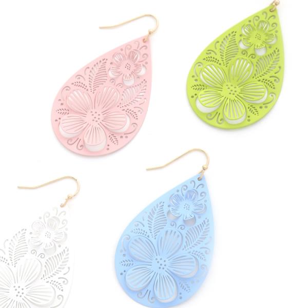 COLOR FLAT METAL TEARDROP DANGLE EARRING