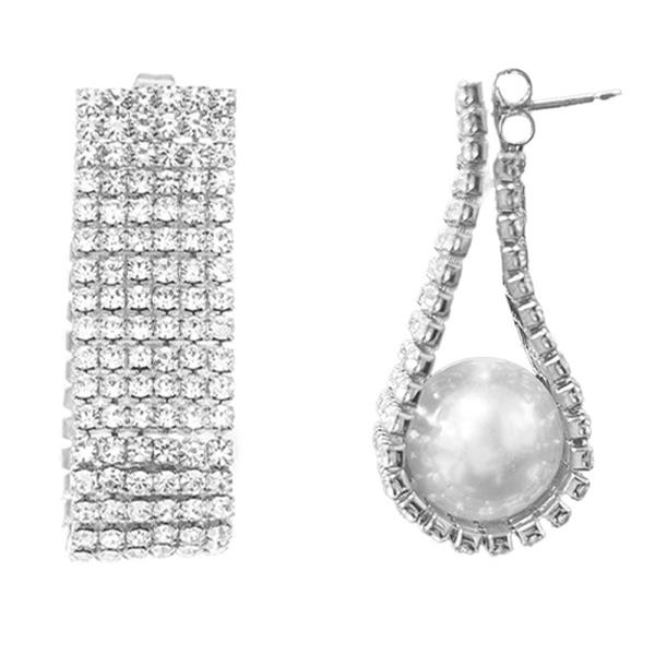RHINESTONE WRAPPED PEARL JACKET EARRING