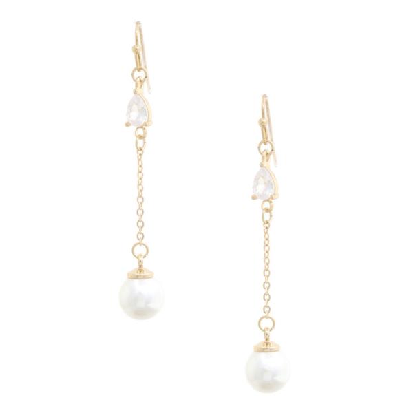 PEARL BEAD TEARDROP CRYSTAL DANGLE EARRING
