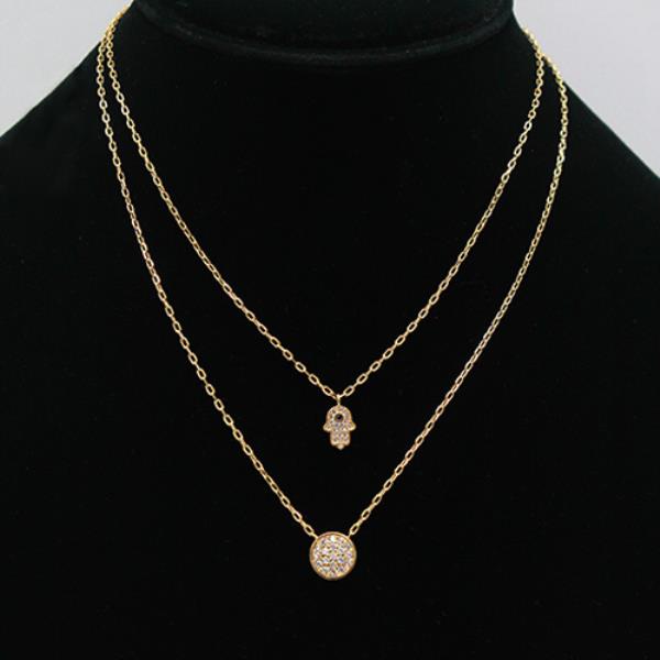 SECRET BOX MULTI LAYERED METAL CHAIN HAMSA PENDANT NECKLACE