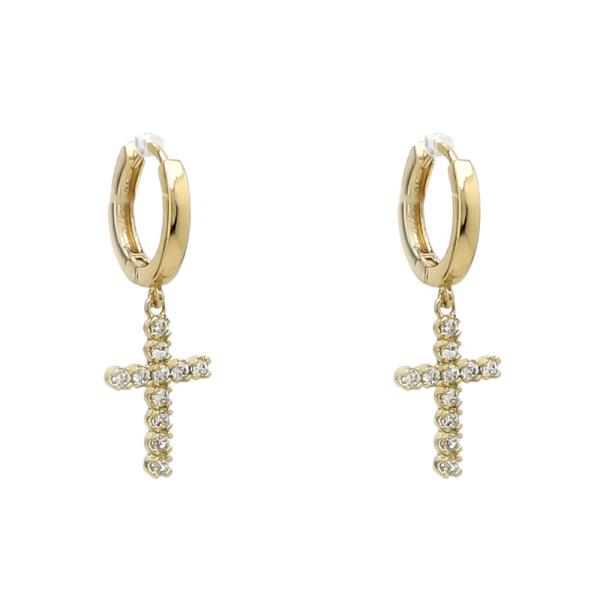 RHINESTONE CROSS DROP HOOP EARRING