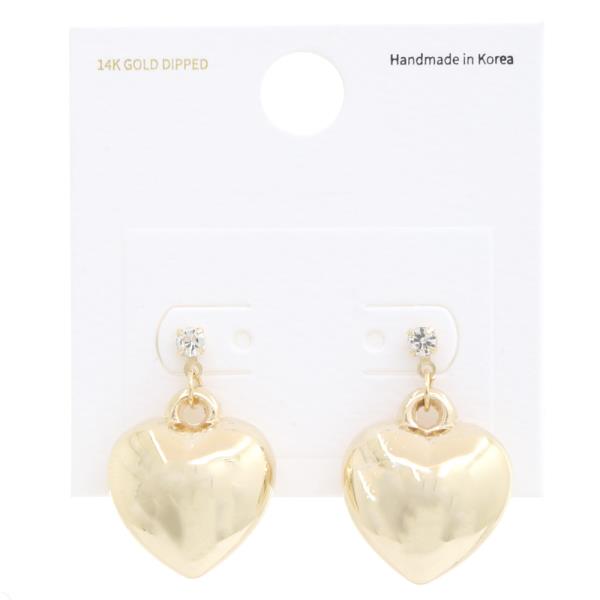 PUFFY HEART RHINESTONE 14K GOLD DIPPED EARRING