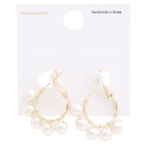 PEARL BEAD EDGE 14K GOLD DIPPED HOOP EARRING