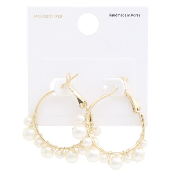PEARL BEAD EDGE 14K GOLD DIPPED HOOP EARRING