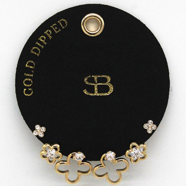 SECRET BOX 14K GOLD DIPPED EARRING 3 PAIR SET