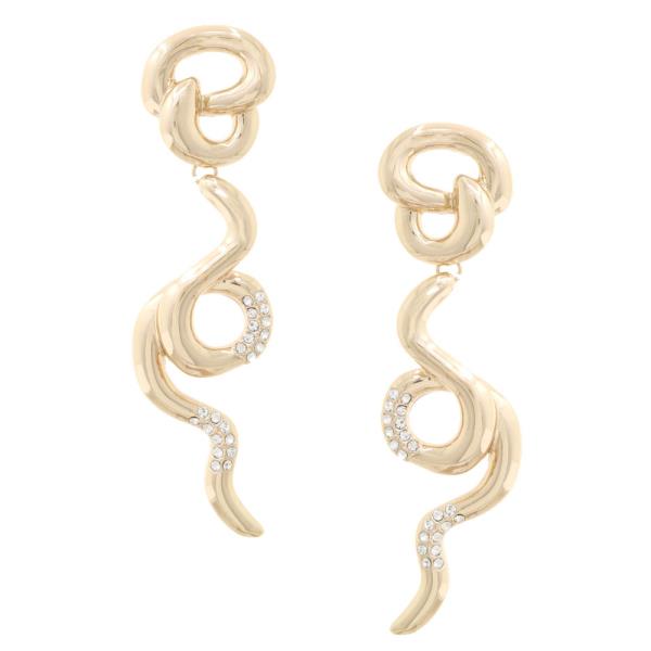 WAVY ORGANIC SHAPE RHINESTONE METAL EARRING