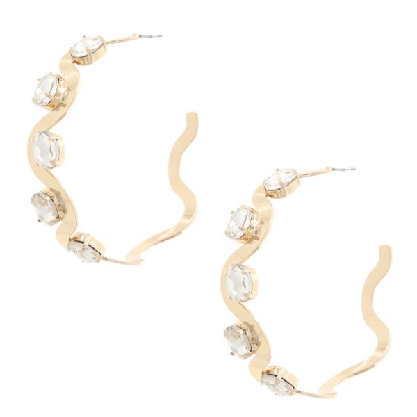 WAVY RHINESTONE EDGE OPEN HOOP EARRING