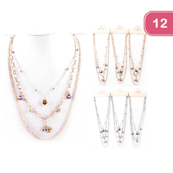FASHION LAYERED  EVIL EYE NECKLACE (12 UNITS)