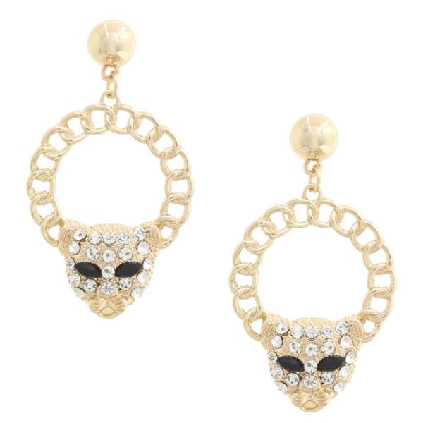 WIDE METAL JAGUAR ROUND DANGLE EARRING