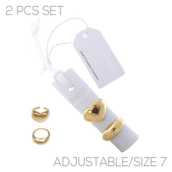 METAL HEART ADJUSTABLE RING 2 PC SET