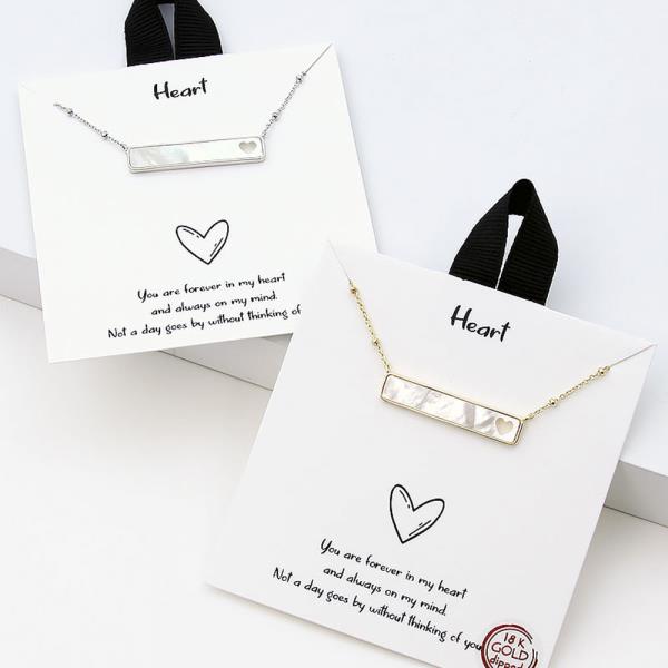 18K GOLD RHODIUM DIPPED HEART BAR NECKLACE