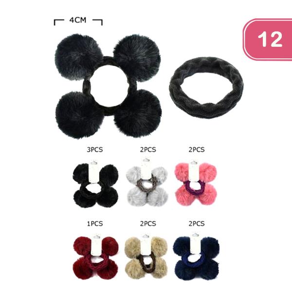 FASHION POM POM HAIR SCRUNCHIE (12 UNITS)