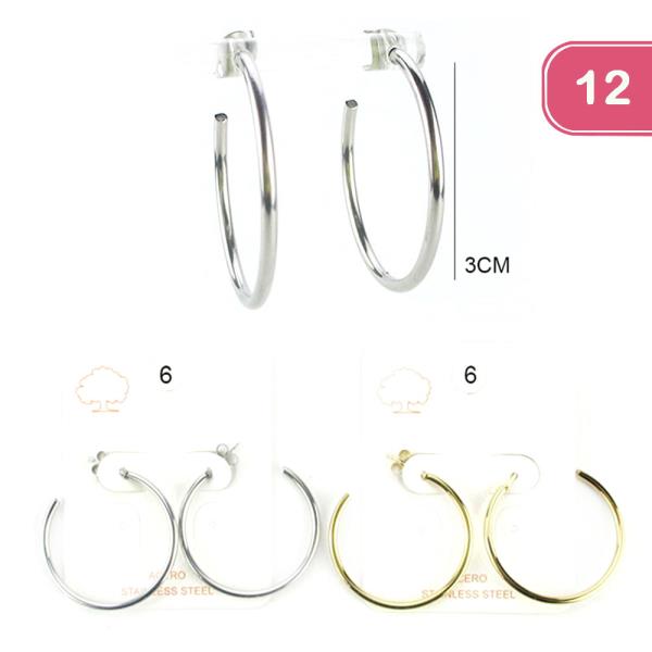 FASHION STAINLESS STEEL HOOP EARRING (12 UNITS)