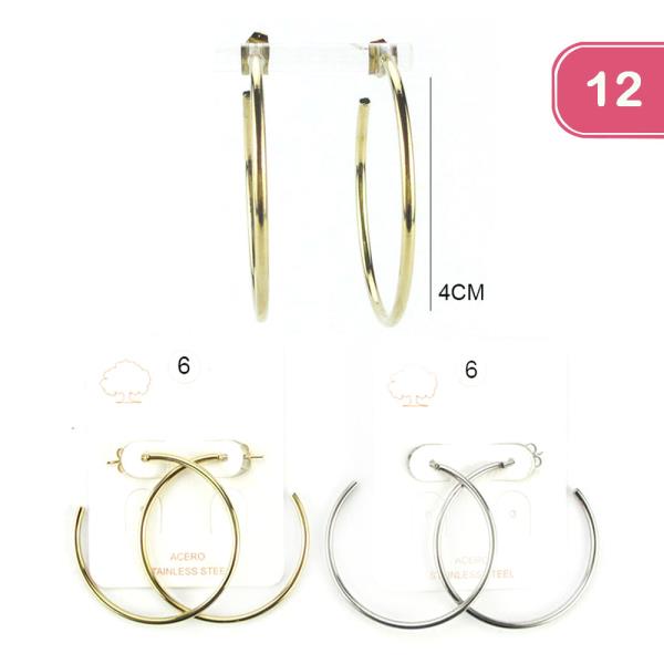 FASHION STAINLESS STEEL HOOP EARRING (12 UNITS)