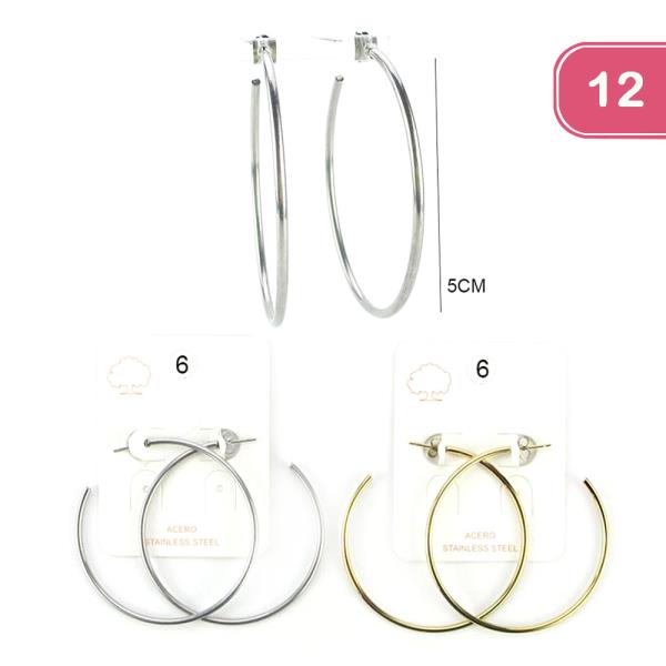 FASHION STAINLESS STEEL HOOP EARRING (12 UNITS)