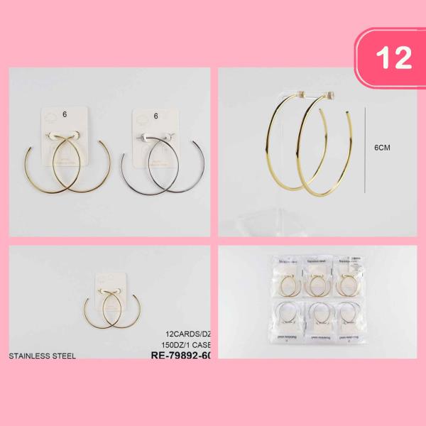 STAINLESS STEEL OPEN HOOP EARRING (12 UNITS)