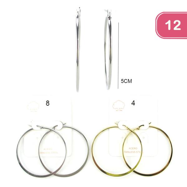 FASHION STAINLESS STEEL HOOP EARRING (12 UNITS)